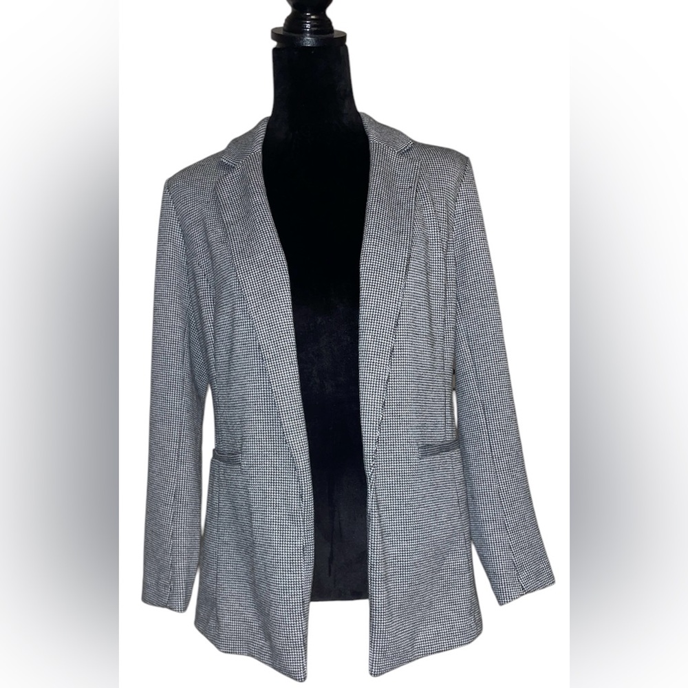 APT 9, Gray & Black Houndstooth Knit Long Sleeve Jacket, Size:S Petite